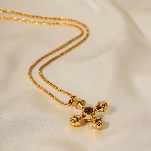 Vintage Gold Cross Pendant & Vibrant Gem Necklace-Lydieannejewelry