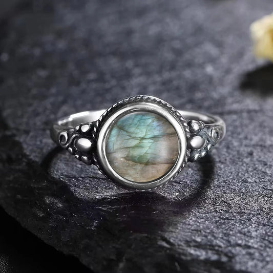 Vintage Silver Iridescent Stone Ring